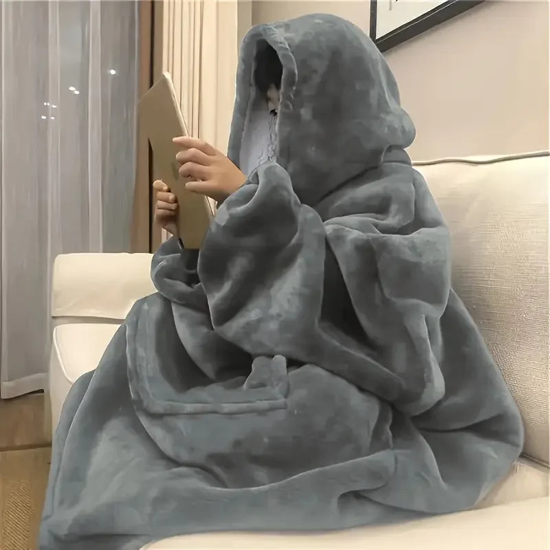 Soft Double-Sided Wearable Hooded Blanket Pajamas