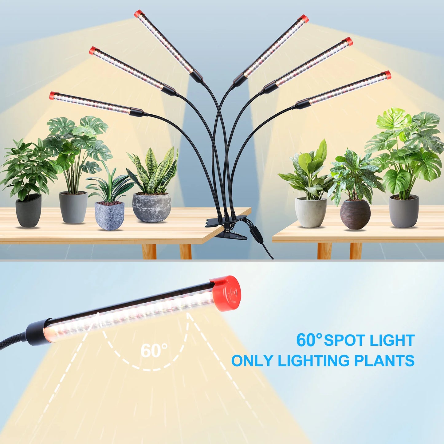 54W, NOT 15W, 6Head Strong Clip Grow Lights