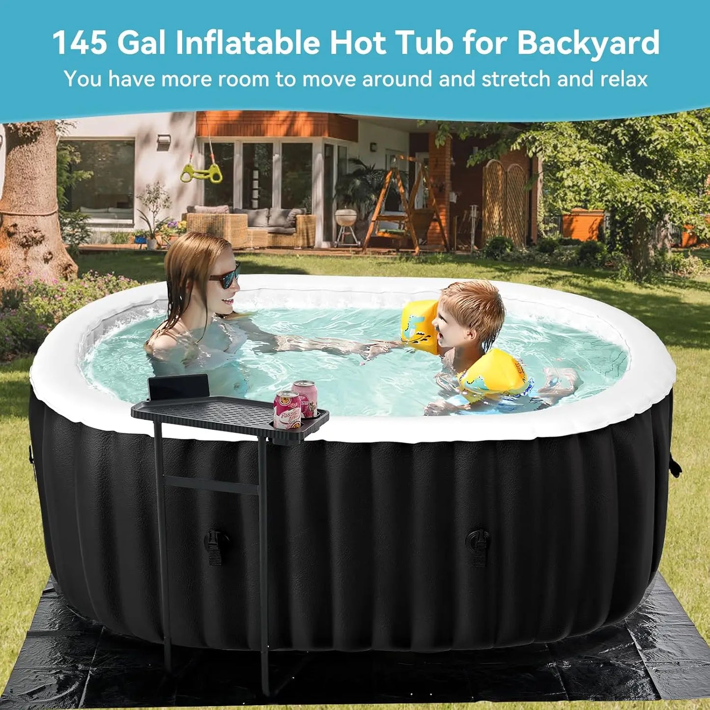 2 Person Inflatable Hot Tub PVC 100 Air Jets Heater Pump
