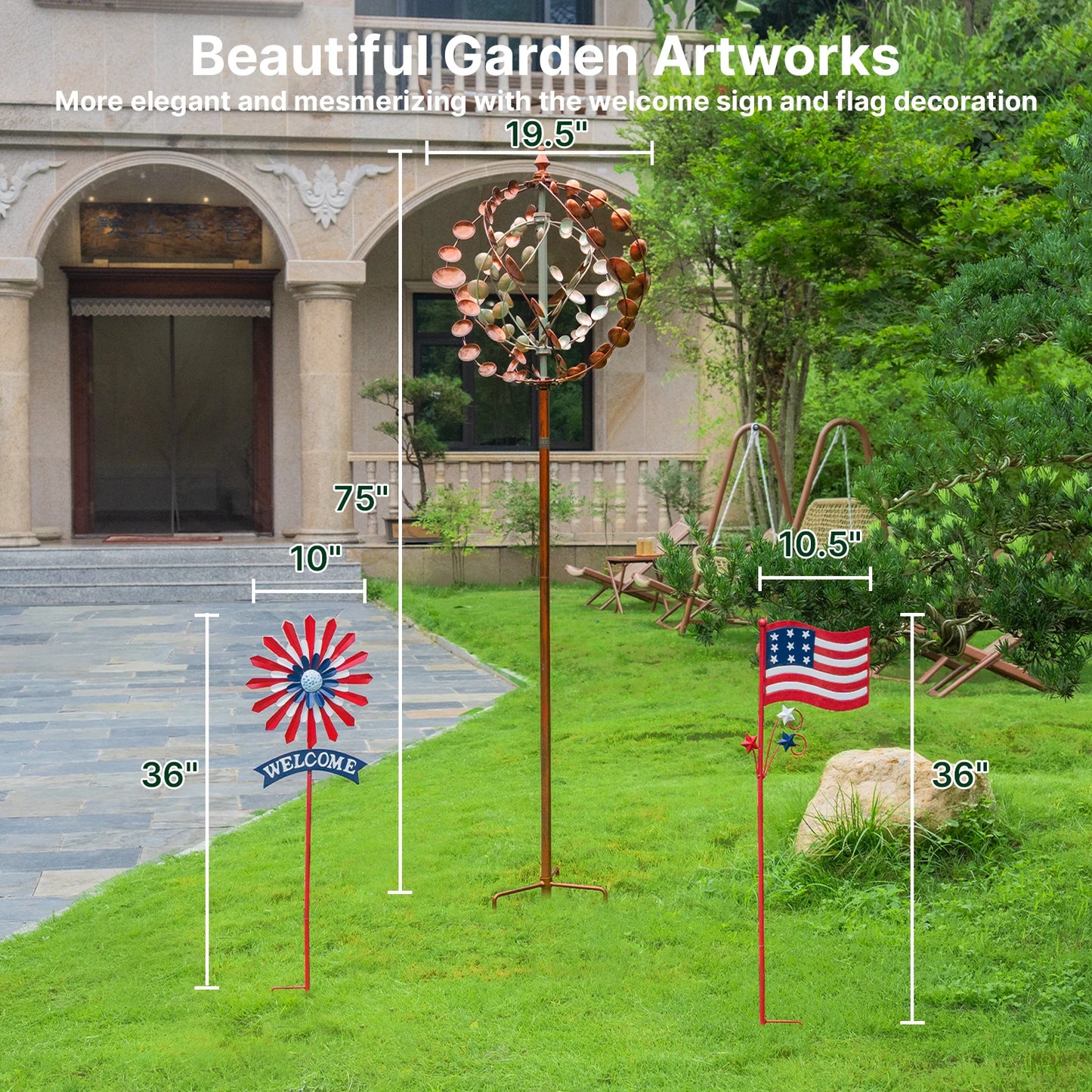 Wind Spinners 75" Large Metal Kinetic 360 Degrees Swivel  2 Pcs  Flag