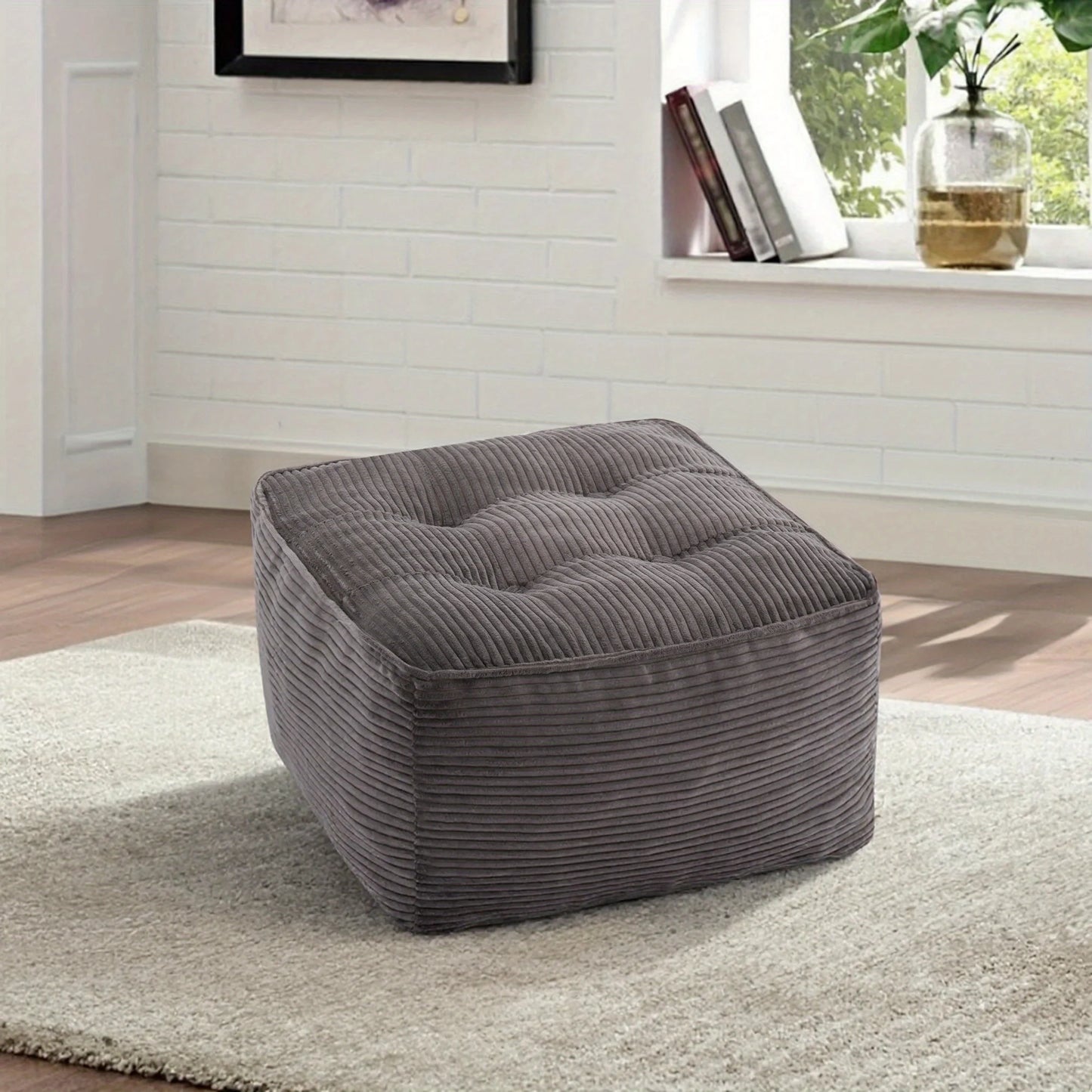 Soft And Cozy Square Pouf Ottoman, Corduroy Foam Stuffed Furniture