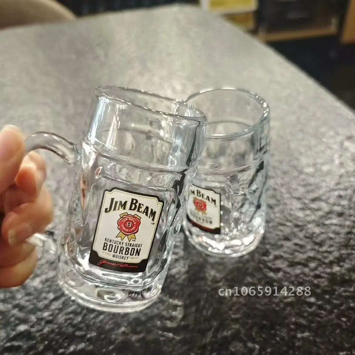 Glass Beer Mug with High-Footed Carved Flower Design 401-500ml