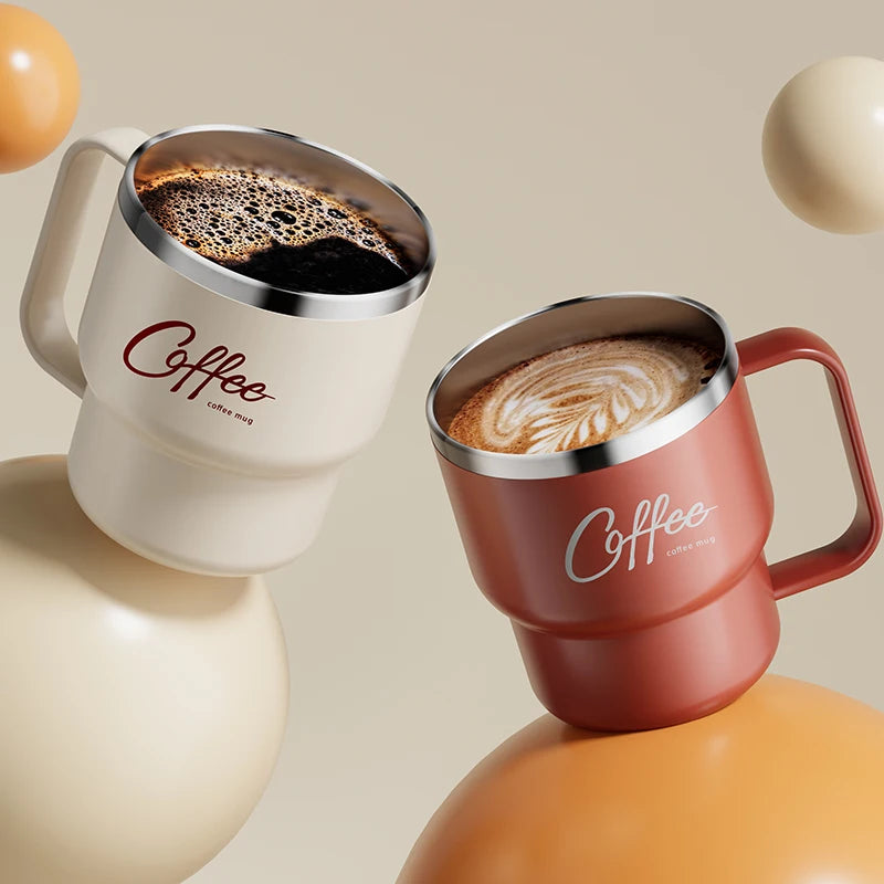 304 Stainless Steel Double Wall Insulated Coffee Cup With Handle