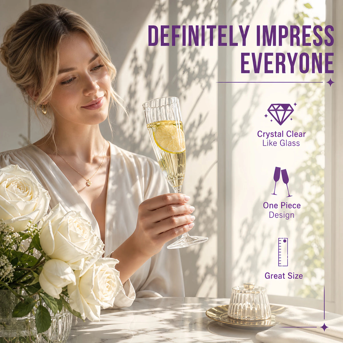 36 PCS Plastic Champagne Flutes, 6 oz Clear Disposable Wine Glasses