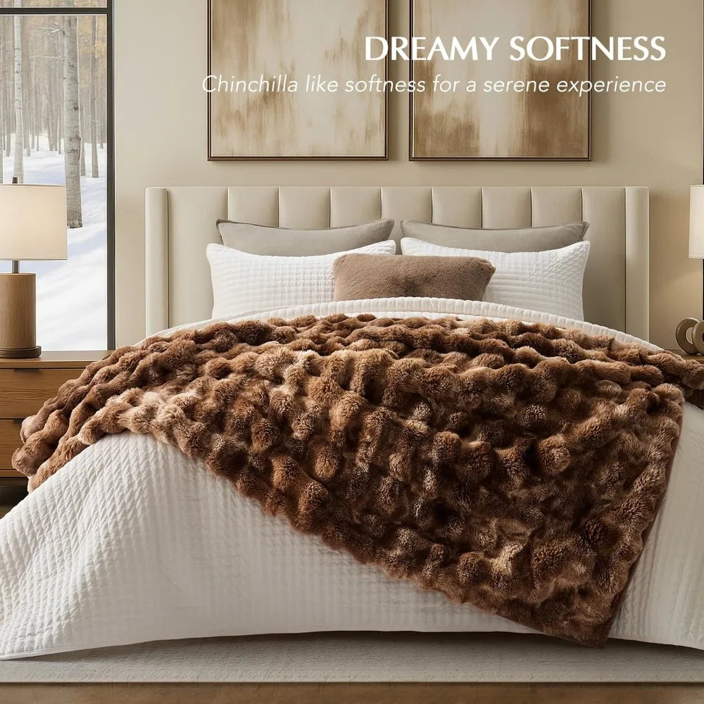 Ultra Soft Luxury Fluffy Faux Rabbit Fur Throw Blanket, Thick Warm