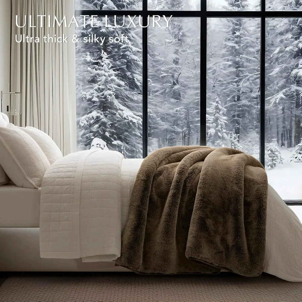 Luxury Soft Faux Chinchilla Fur Throw Blanket Thick Heavy