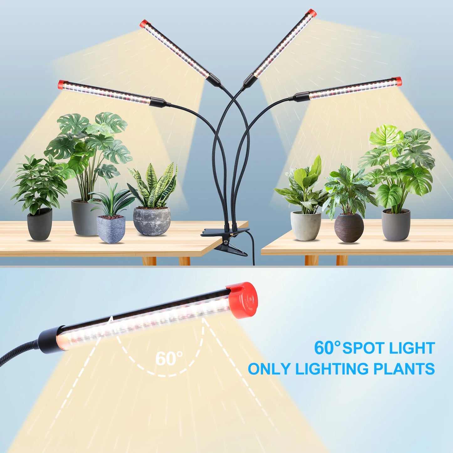 36W, NOT 15W, 4Head Strong Clip Grow Lights