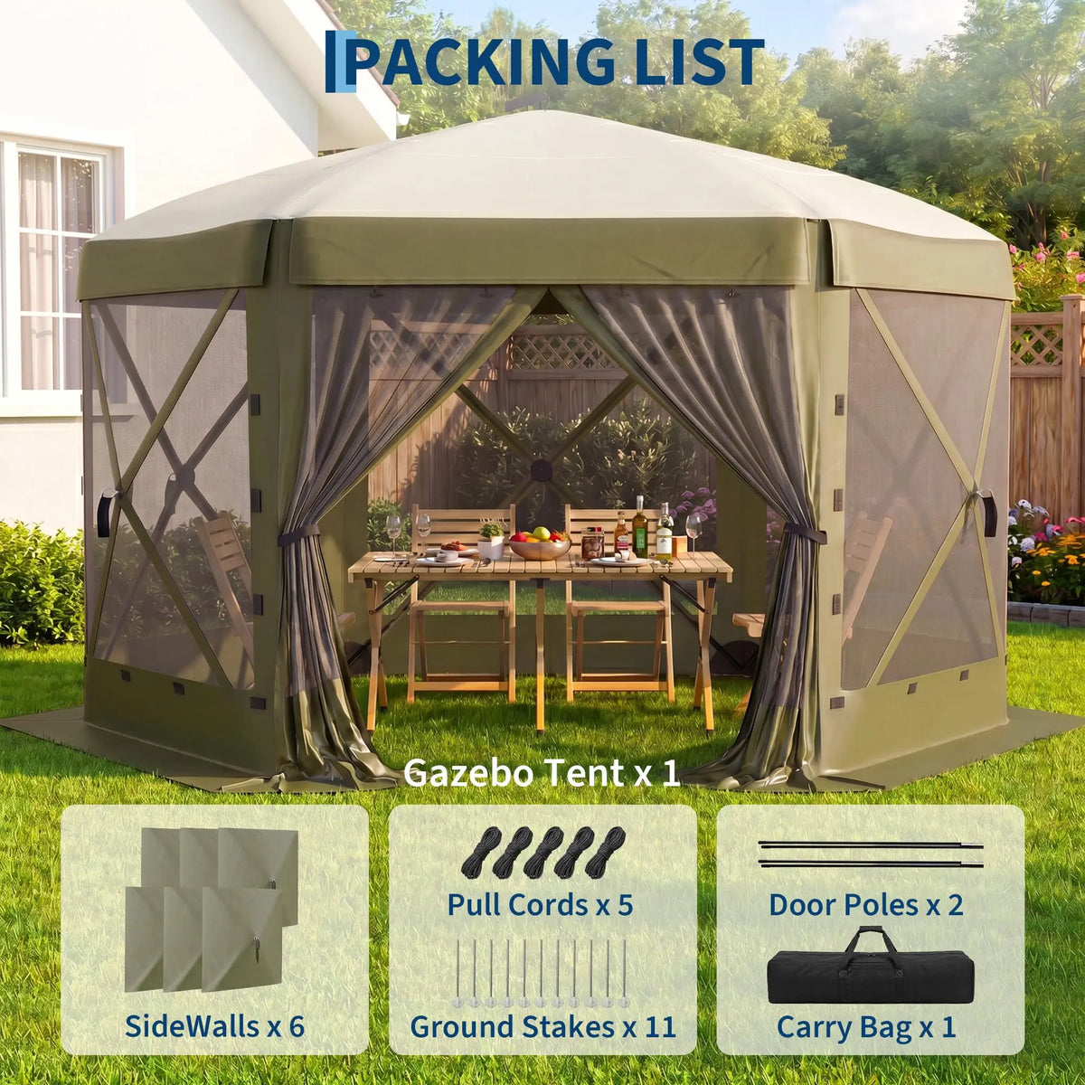 11x11FT Pop Up Gazebo Screen Tent, 6-Sided