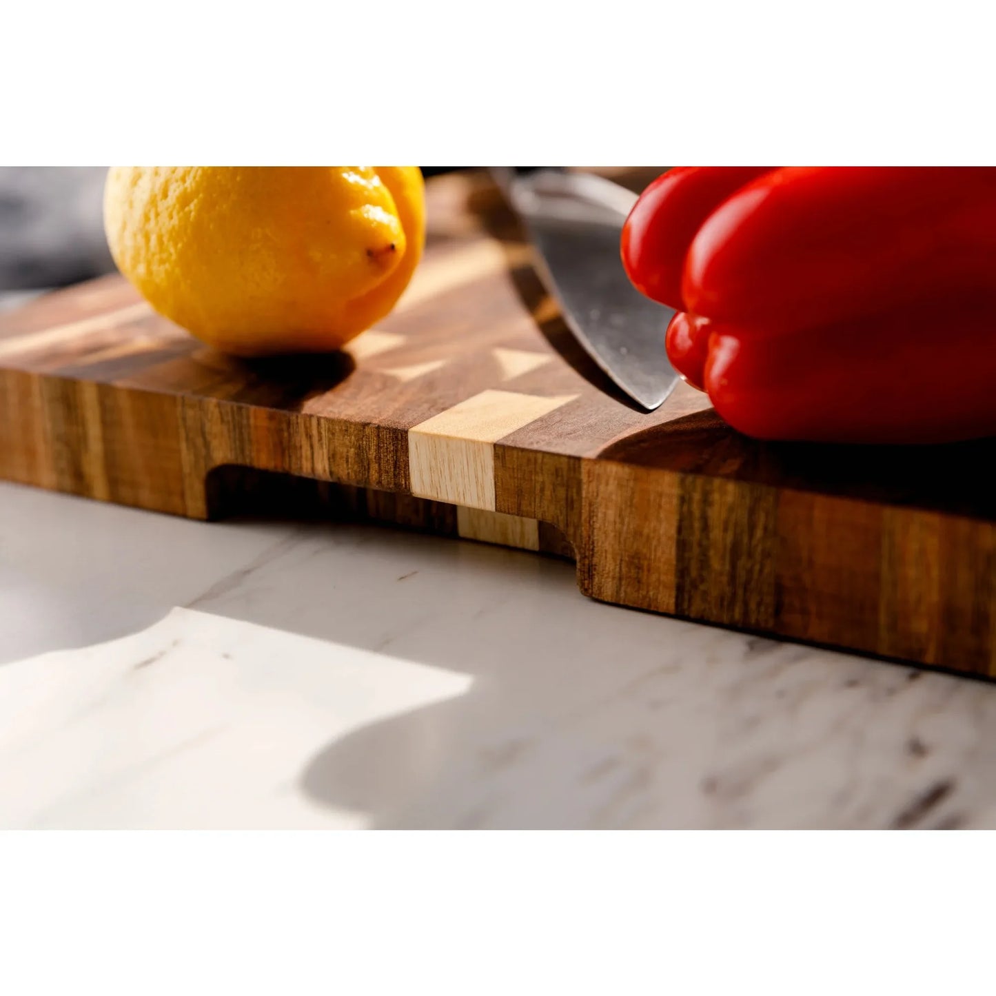 18 Inch Acacia End-Grain Cutting Board, Reversible Wood Butcher Block