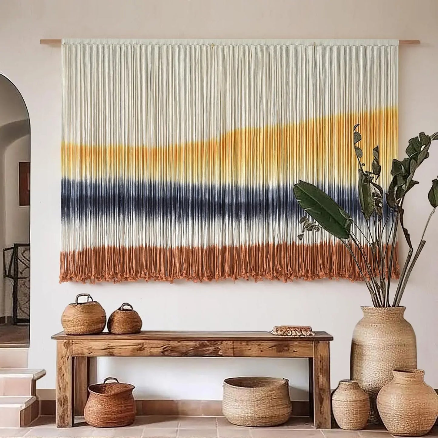 Flber Macrame Wall Hanging Extra Large Dip-Dyed Coastal Tapestry 57" W x 35" L