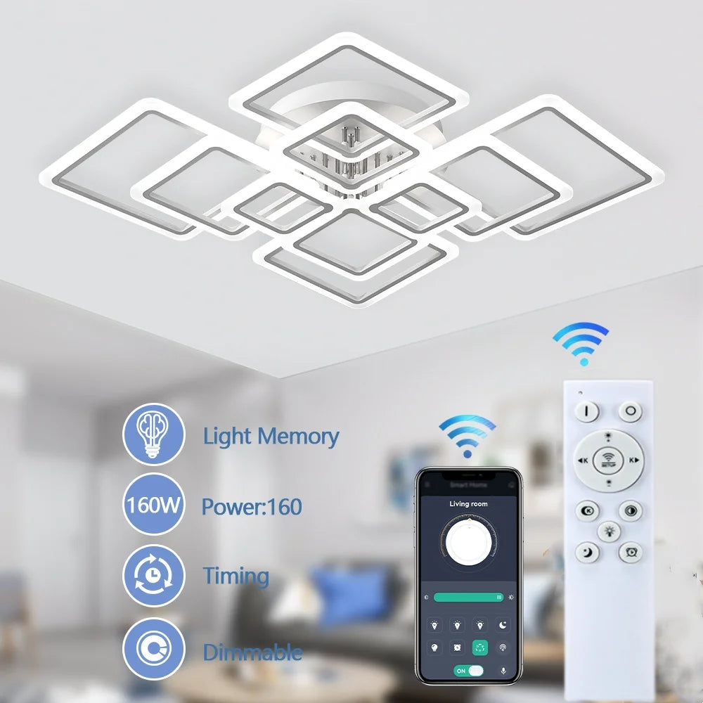 Modern LED Ceiling Light Acrylic square Dimmable Smart Ceiling Pendant Lamp Living Room Lights For Bedroom Dining Room Luminaire