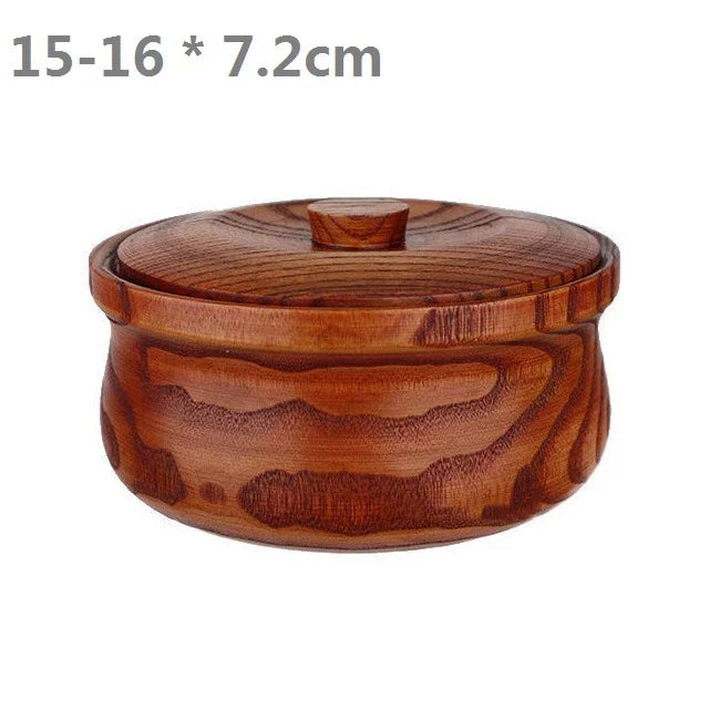 Solid Wooden Bowl with Lid Wooden Salad Bowl