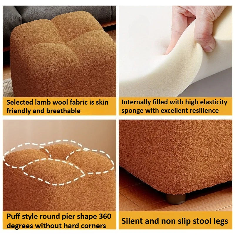 Lambs Wool Small Pouf Stool - Plush Sitting Cushion for Sofa