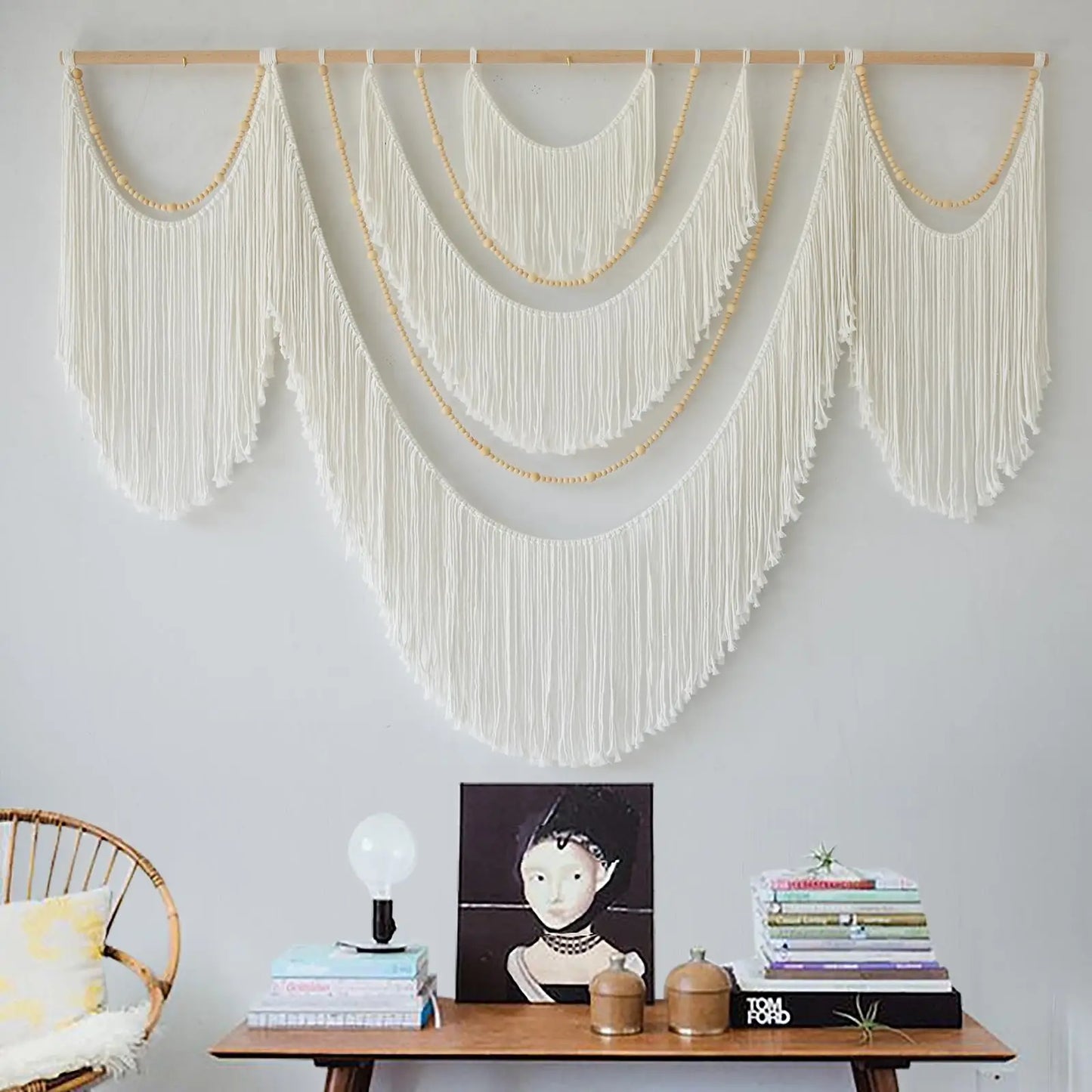 Flber Macrame Wall Hanging Extra Large Dip-Dyed Coastal Tapestry 57" W x 35" L