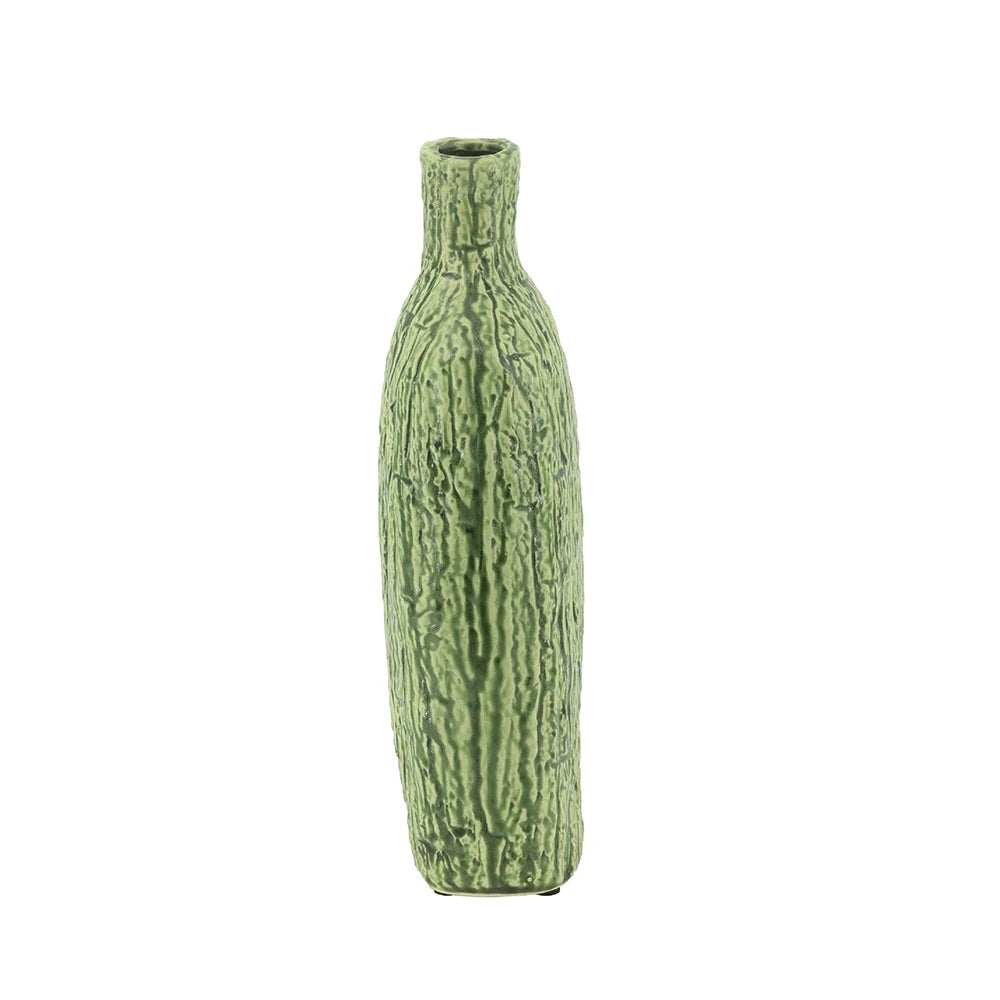 8.5x3.9x13.8" Asymmetrical Green Ceramic Vase with Handle