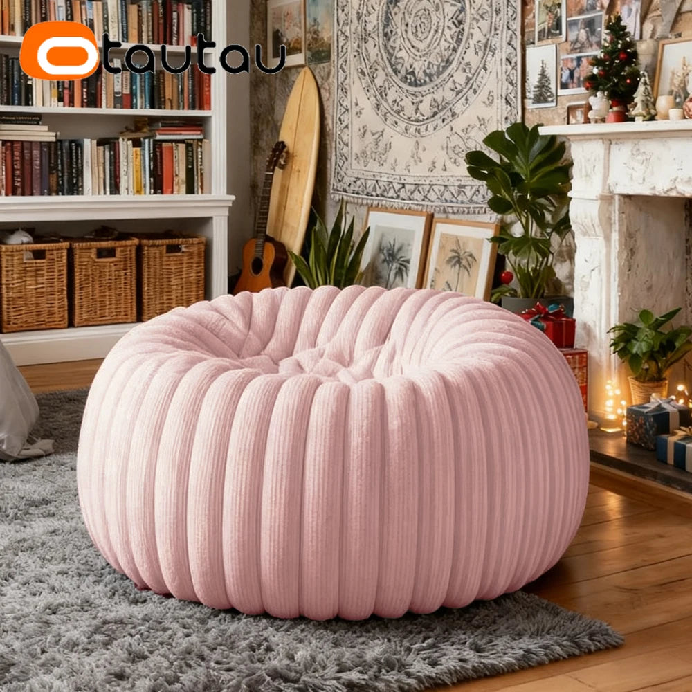 OTAUTAU Children Adults 2.6ft Thick Soft Fluffy Faux Fur Fluffy Bean Bag Chair with Filling Winter Christmas Pouf Ottoman DD234