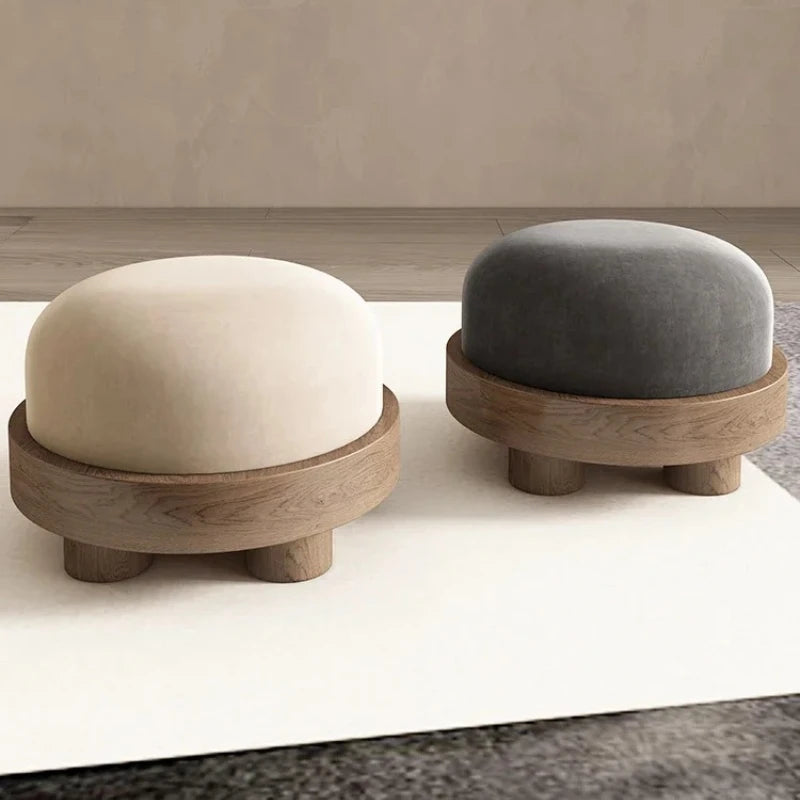 Pouf Furniture Stool Solid Wood Low Shoe Changing