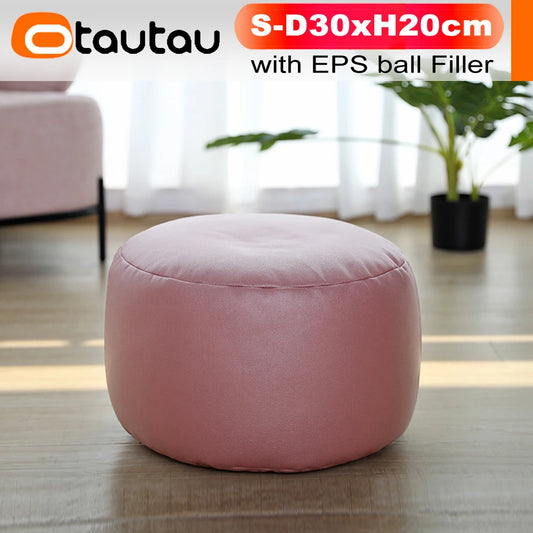 Small Round Faux Leather Ottoman Stool Beanbag Pouf