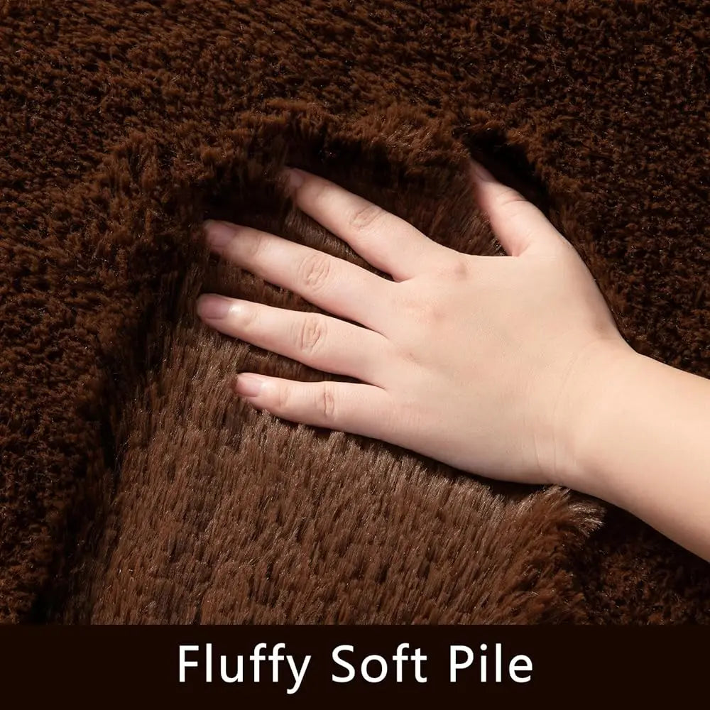 Large Area Rugs 9X12 Living Room, Brown, Soft Fluffy Plush