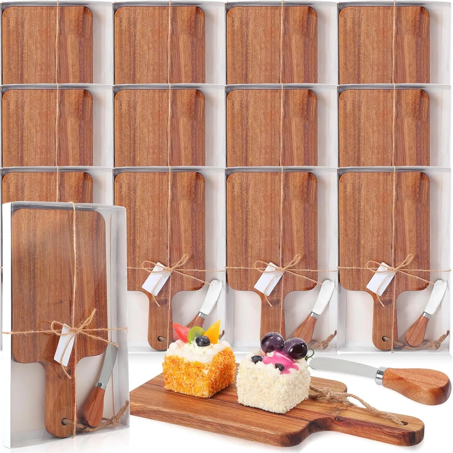 12 Sets Charcuterie Boards with Gift Boxes Cards, Acacia Wood