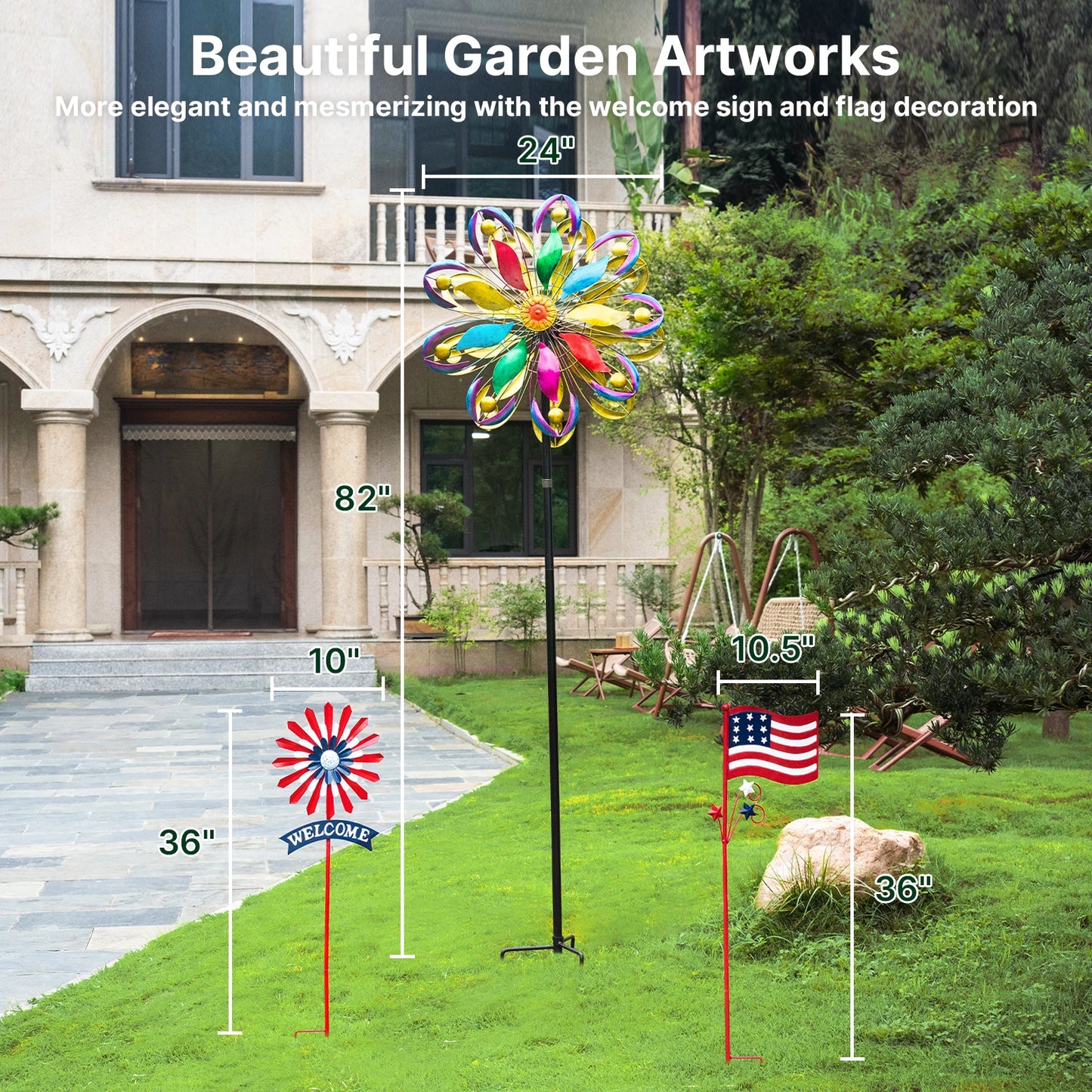 Wind Spinners Outdoor, 84" Large Metal Kinetic Wind Sculptures