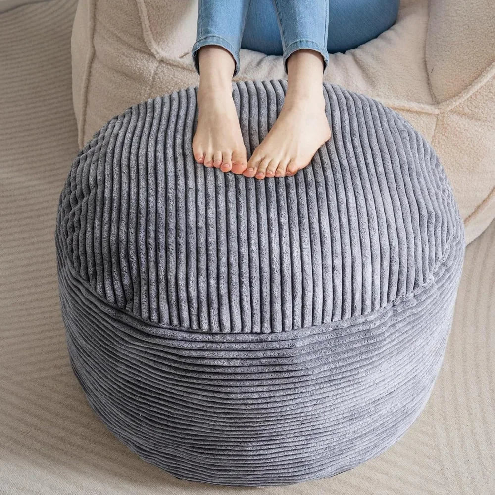 Round Stuffed Pouf , Corduroy Foam Chunk Filling