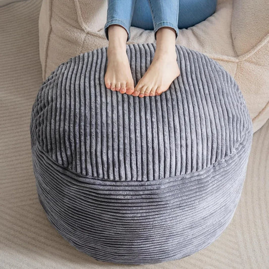 Round Stuffed Pouf , Corduroy Foam Chunk Filling