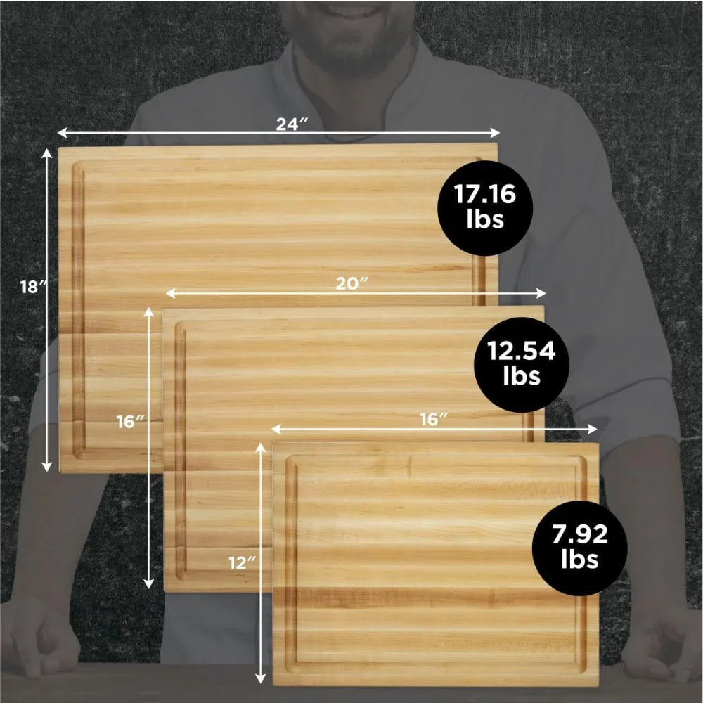 Wood Cutting Board Maple - A Reversible Butcher Block  16x12x1.5"