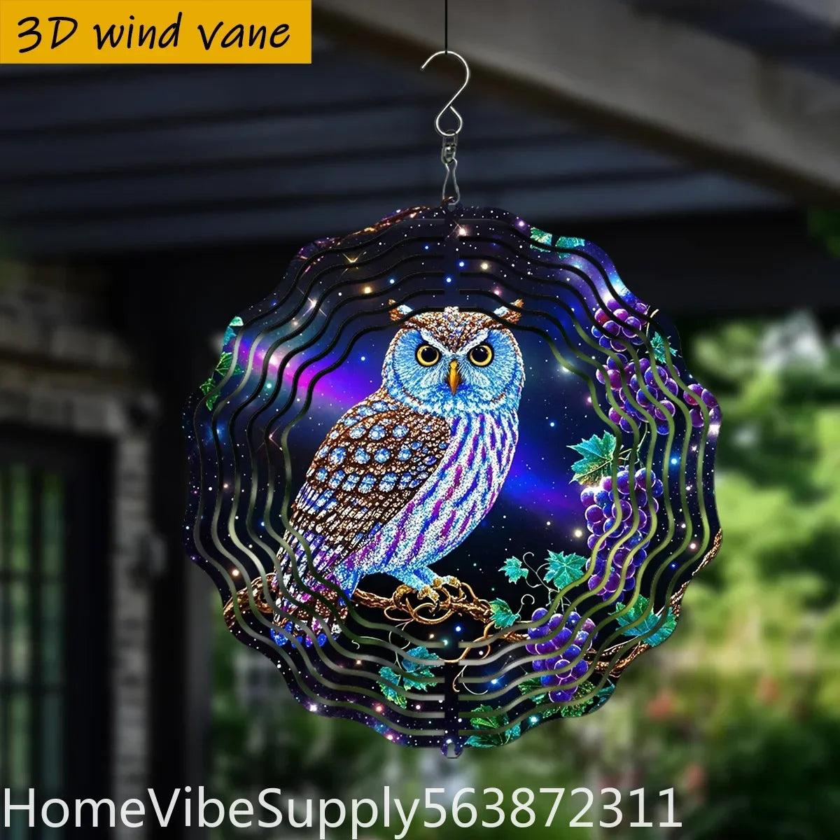 3D Owl Kaleidoscope Metal Wind Spinner Wind Chime 360°
