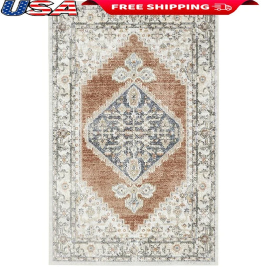 Persian Machine Washable Area Rug  Low Pile Non-Shedding