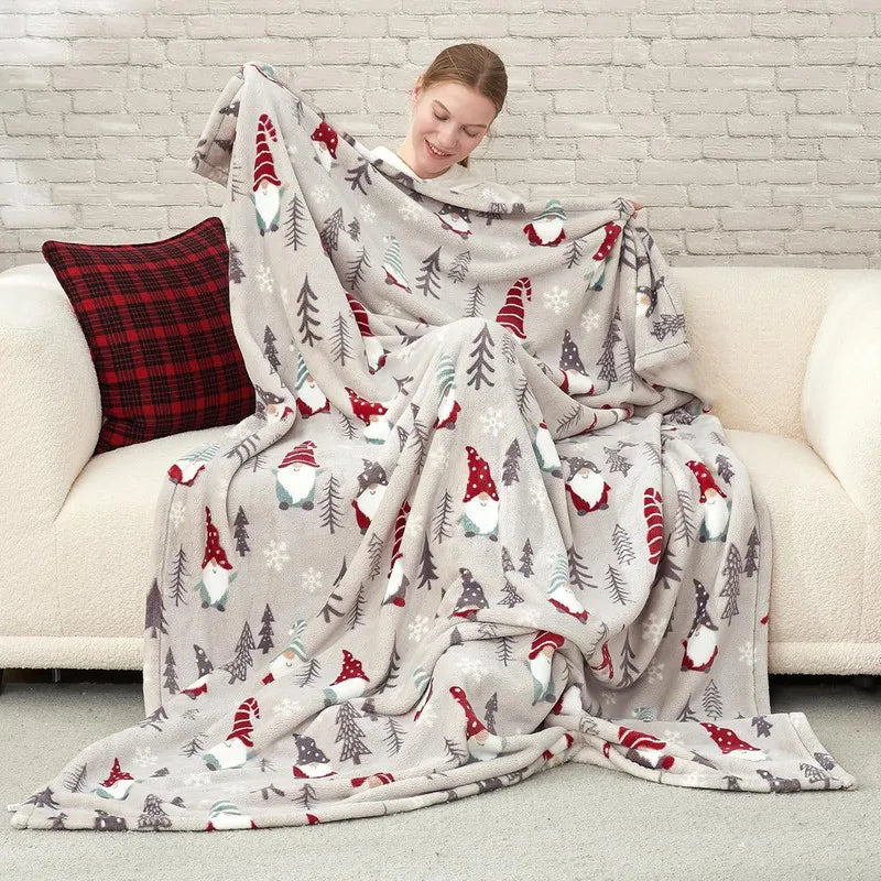 Flannel Blanket Pine Tree Snowflake Winter  Throw Blanket