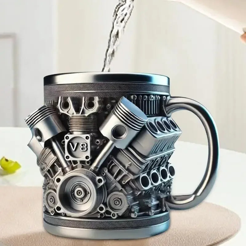 Stainless Steel V6/V8 Engine Design Beer Mug