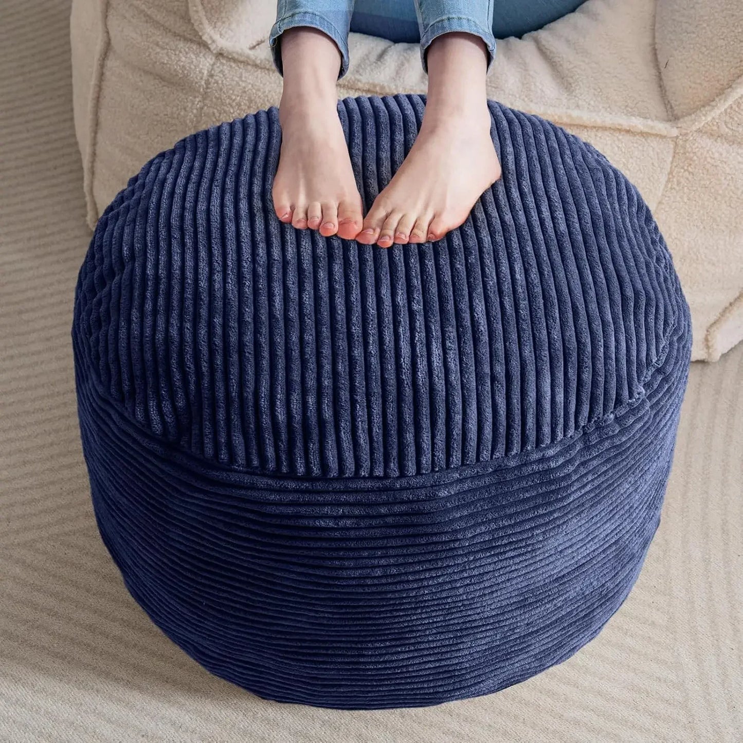 Round Stuffed Pouf , Corduroy Foam Chunk Filling