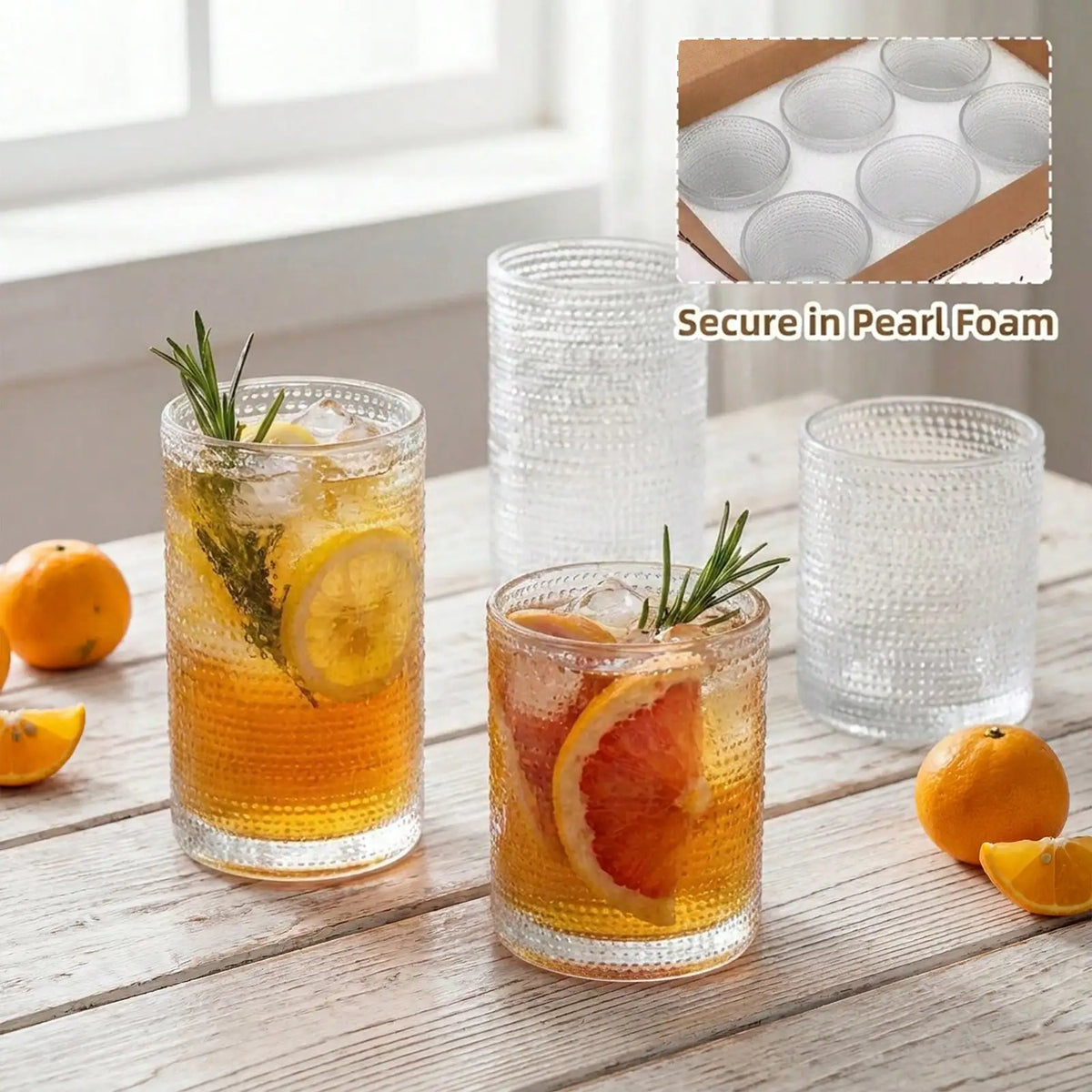 12/16pack Hobnail Drinking Glasses, 12 Oz Highball Glasses & 10 Oz Cocktail Glasses,