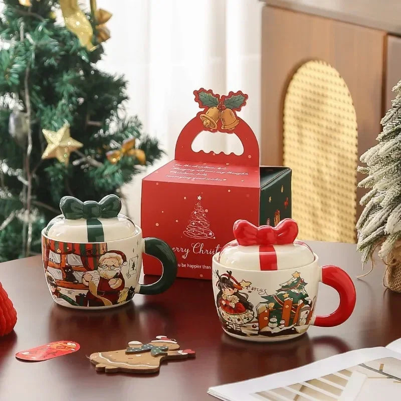 Christmas card ceramic mug with lid, coffee cup