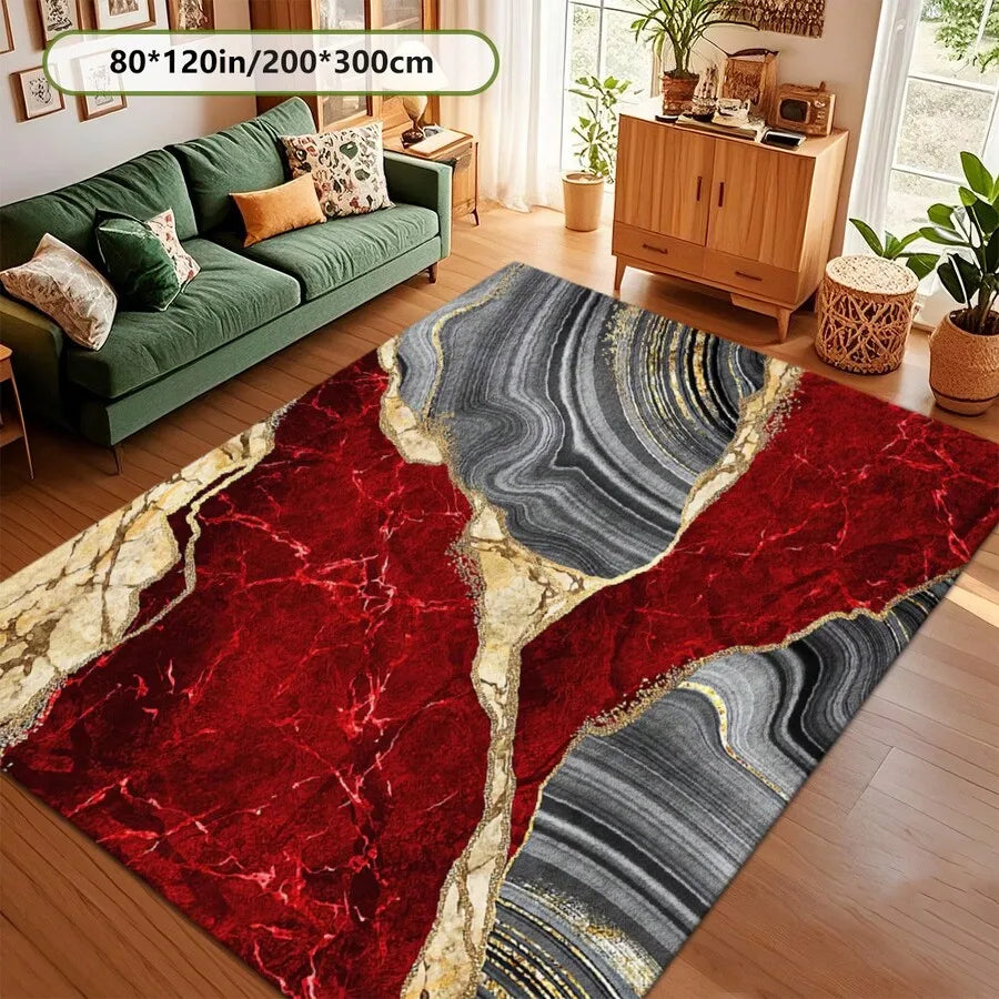 Red Gray Marble Pattern Large Area Rug