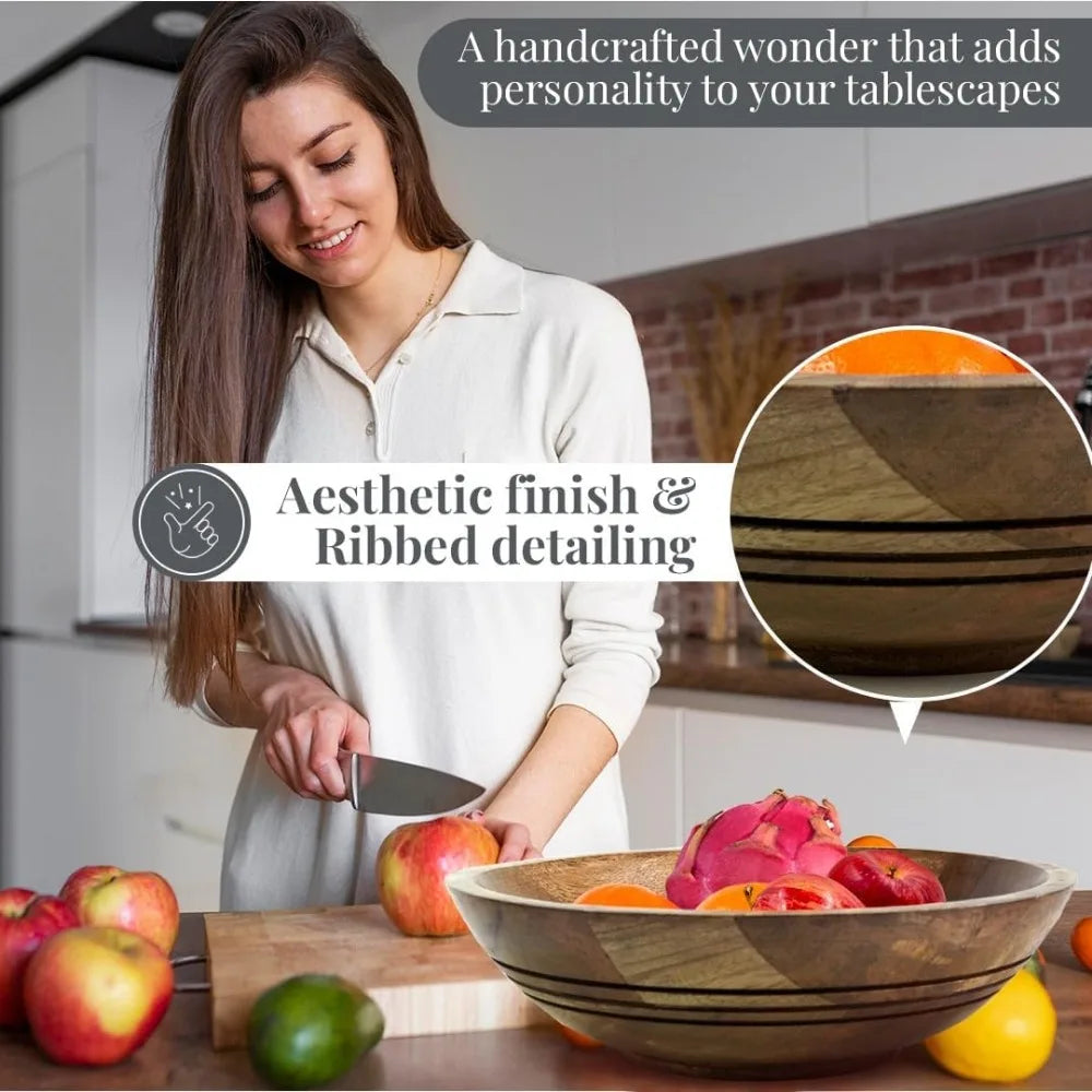 Large 11" Eco-Friendly Mango Wood Fruit Bowl