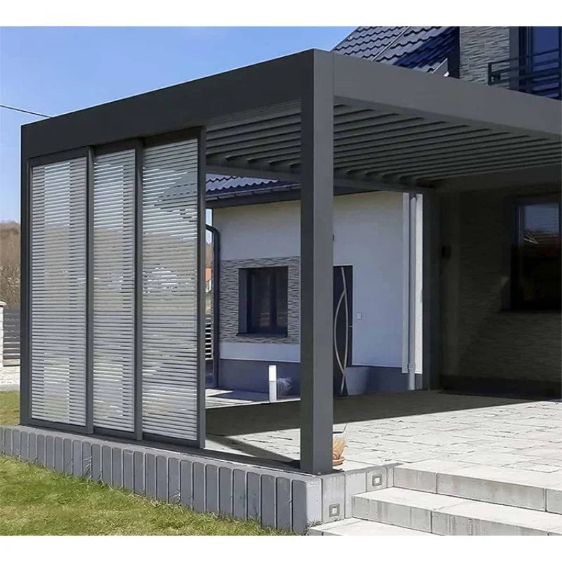 Aluminum pergola, rainproof, electrically adjustable gazebo