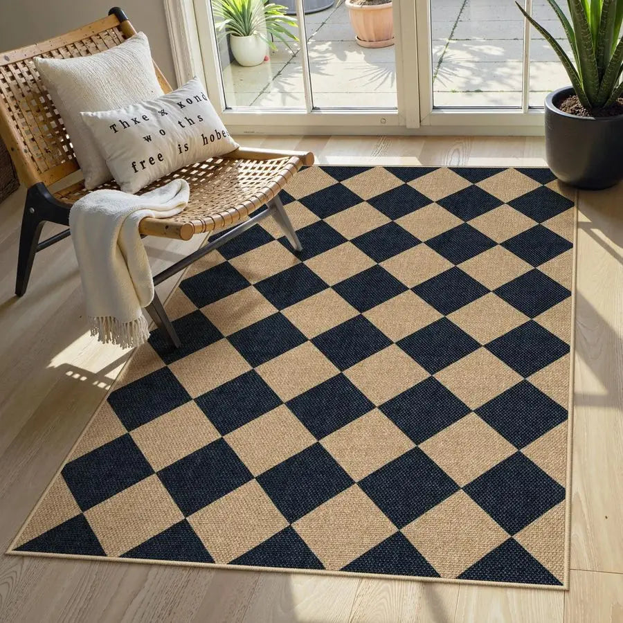 Checkered Easy Jute 3x5 Outdoor Patio Rug,