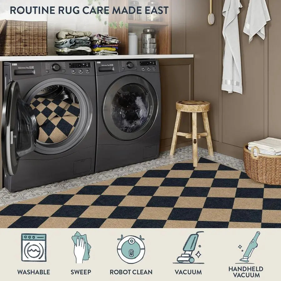 Checkered Easy Jute 3x5 Outdoor Patio Rug,