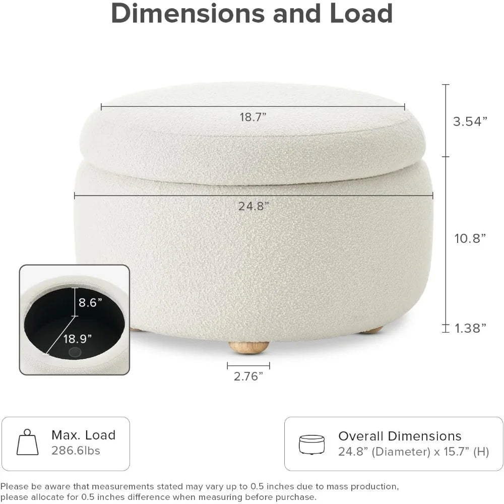 Luna Round Ottoman with Storage and Tray, Round Coffee Table