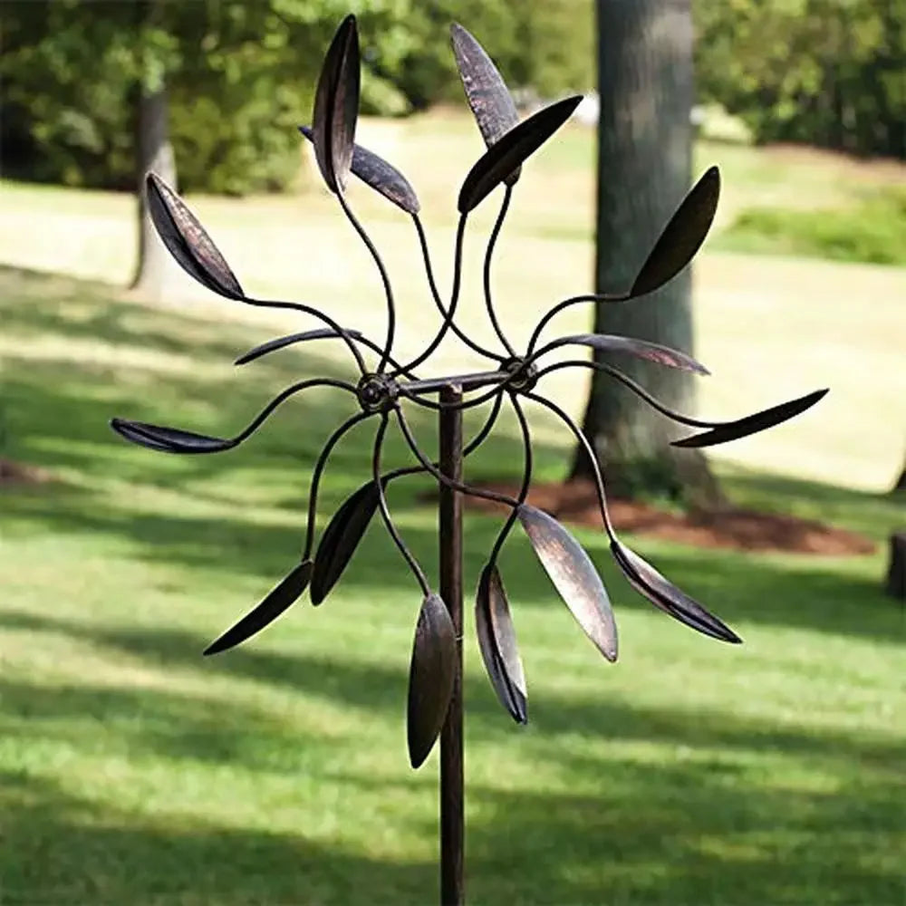 82" Black Metal Wind Spinner Twirler Double Windmill
