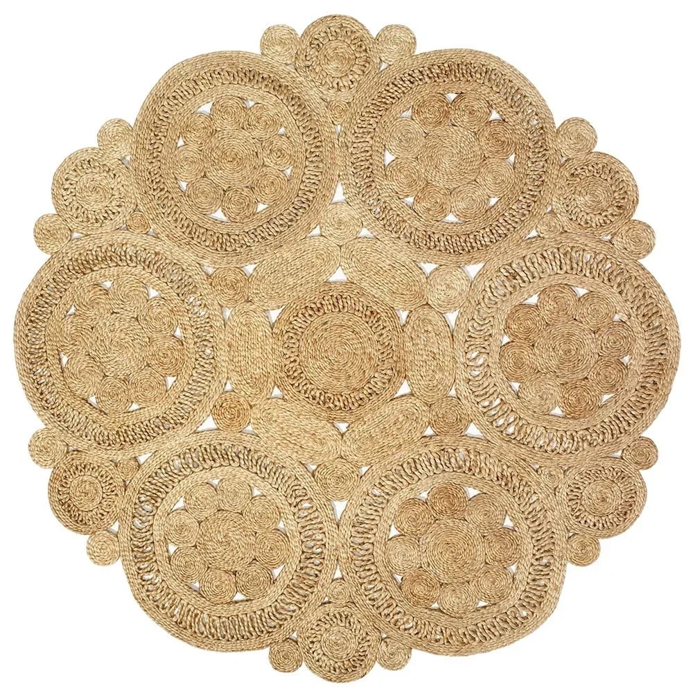Natural Braided Jute Round Area Rug Handmade Indoor Carpet