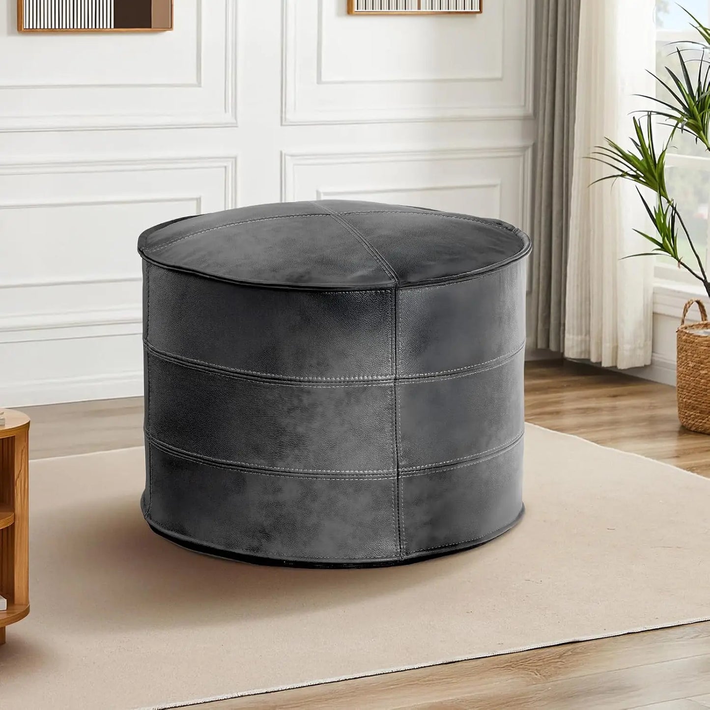 Leather Ottoman,Handmade Stuffed Square Ottoman