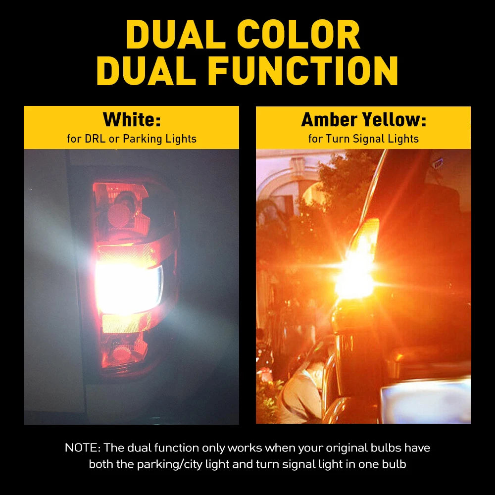 AUXITO 2Pcs Canbus T25 3156 3157 P27W P27/5W LED Bulb Dual Color