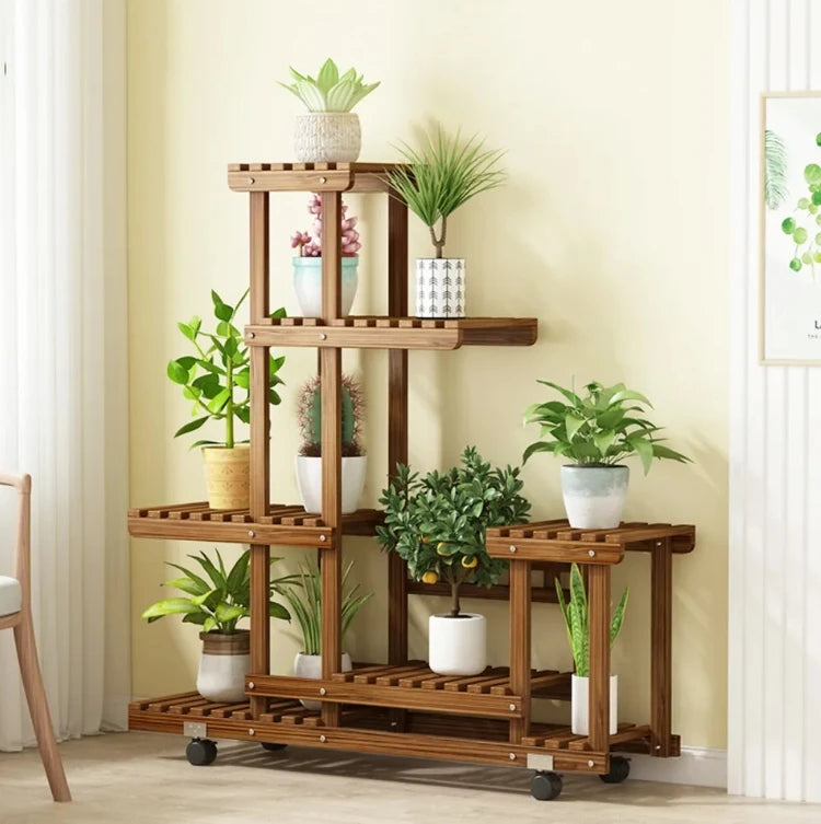 6 Tier Wood Plant Stand Vertical Carbonized Indoor - Outdoor