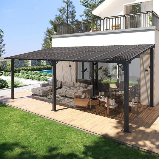 10x20FT Lean To Gazebo, Hardtop Metal Pergola