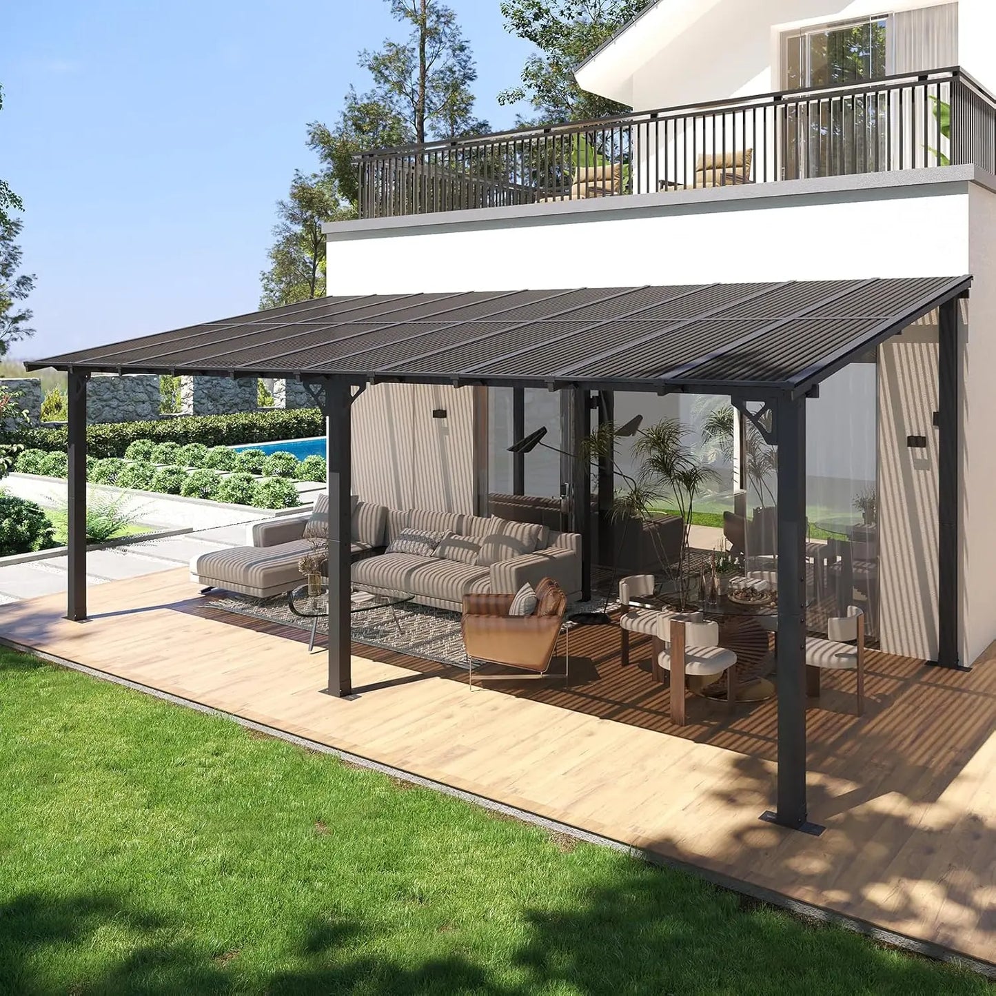 10x16FT Lean To Gazebo, Hardtop Metal Pergola