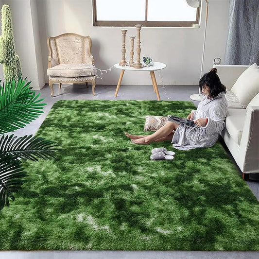 Fluffy Area Rugs  3X5 Ft Plush High Pile Dark Green
