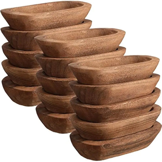 15 Pcs Wood Dough Bowl Bulk- 9.5 Inch